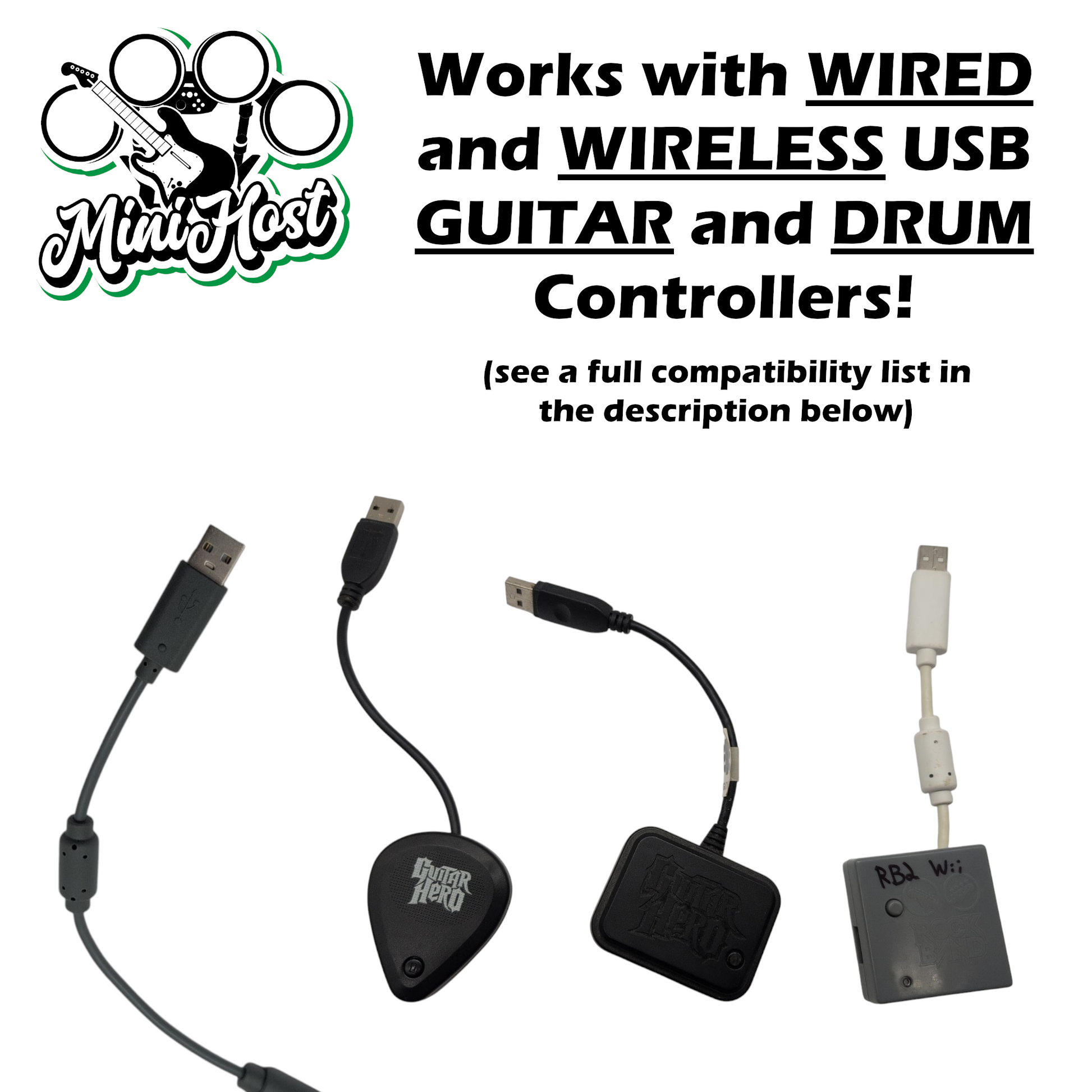 MiniHost USB Adapter for Clone Hero, YARG, Guitar Hero, Rock Band, and more!